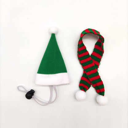 Festive Pet Christmas Hat & Scarf Set - Adjustable Xmas Accessories for Small Animals (Black, M)