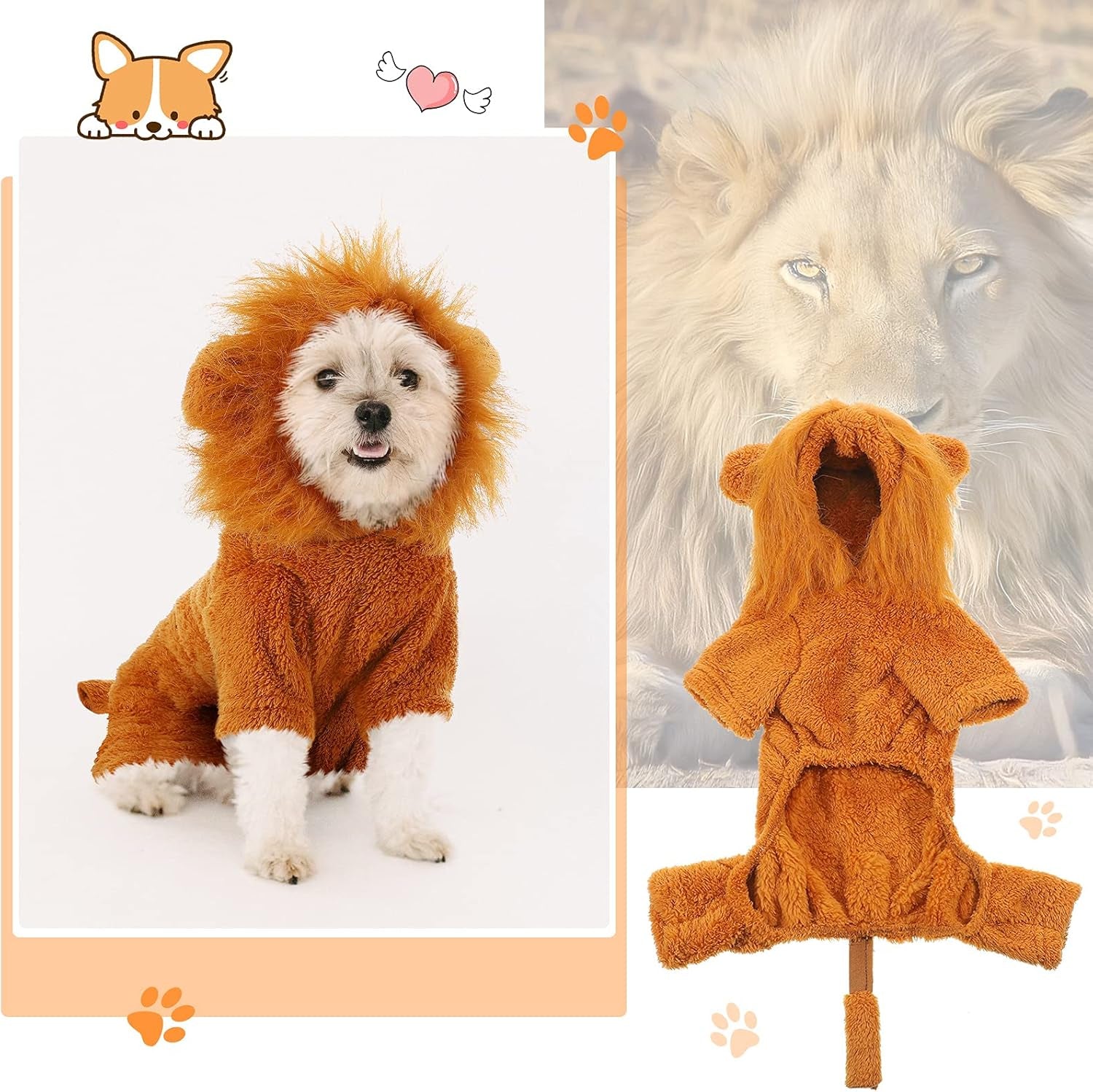 Adorable Lion & Tiger Costumes - 2 Pack Winter Sweaters for Small Dogs - Cozy Christmas Pet Coats (L Size)
