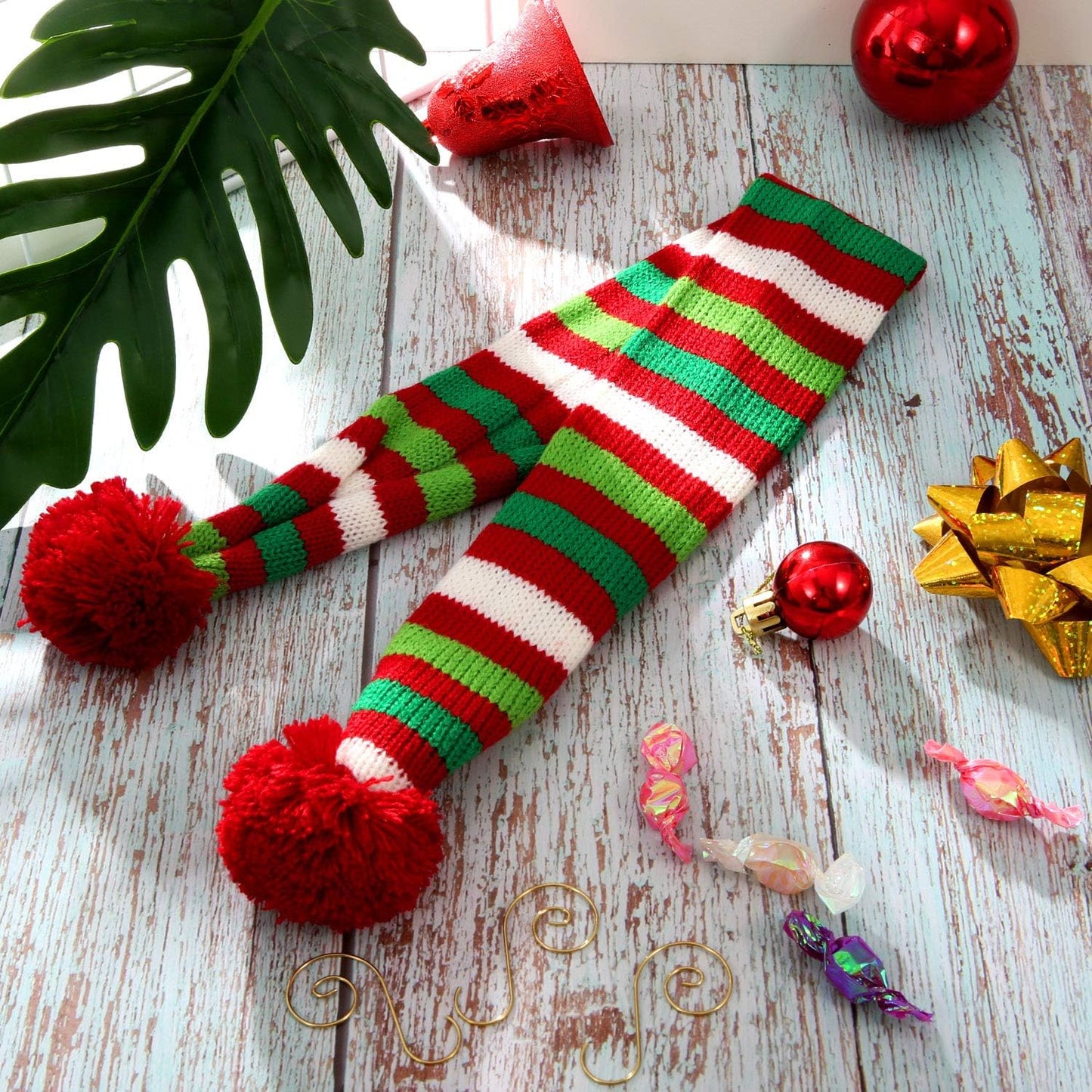Cozy Christmas Striped Knitted Dog Scarf - 2 Pack Winter Neck Warmers for Pets, Festive Holiday Bandanas for Cats & Puppies