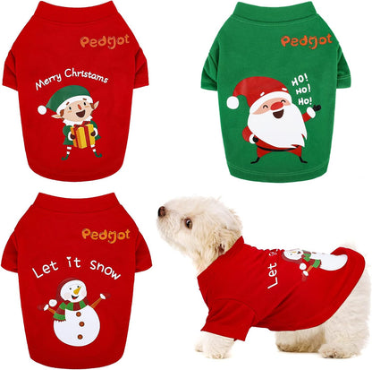 Adorable 3-Pack Christmas Pet Shirts: Santa, Snowman & Elf T-Shirts for Small Dogs and Cats - Perfect Holiday Cosplay Apparel!