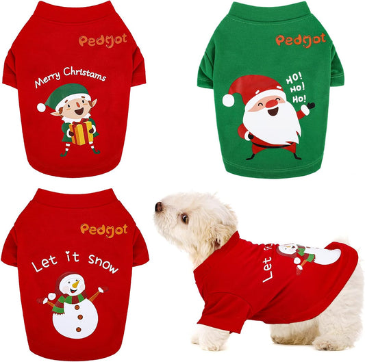 Adorable 3-Pack Christmas Pet Shirts: Santa, Snowman & Elf T-Shirts for Small Dogs and Cats - Perfect Holiday Cosplay Apparel!