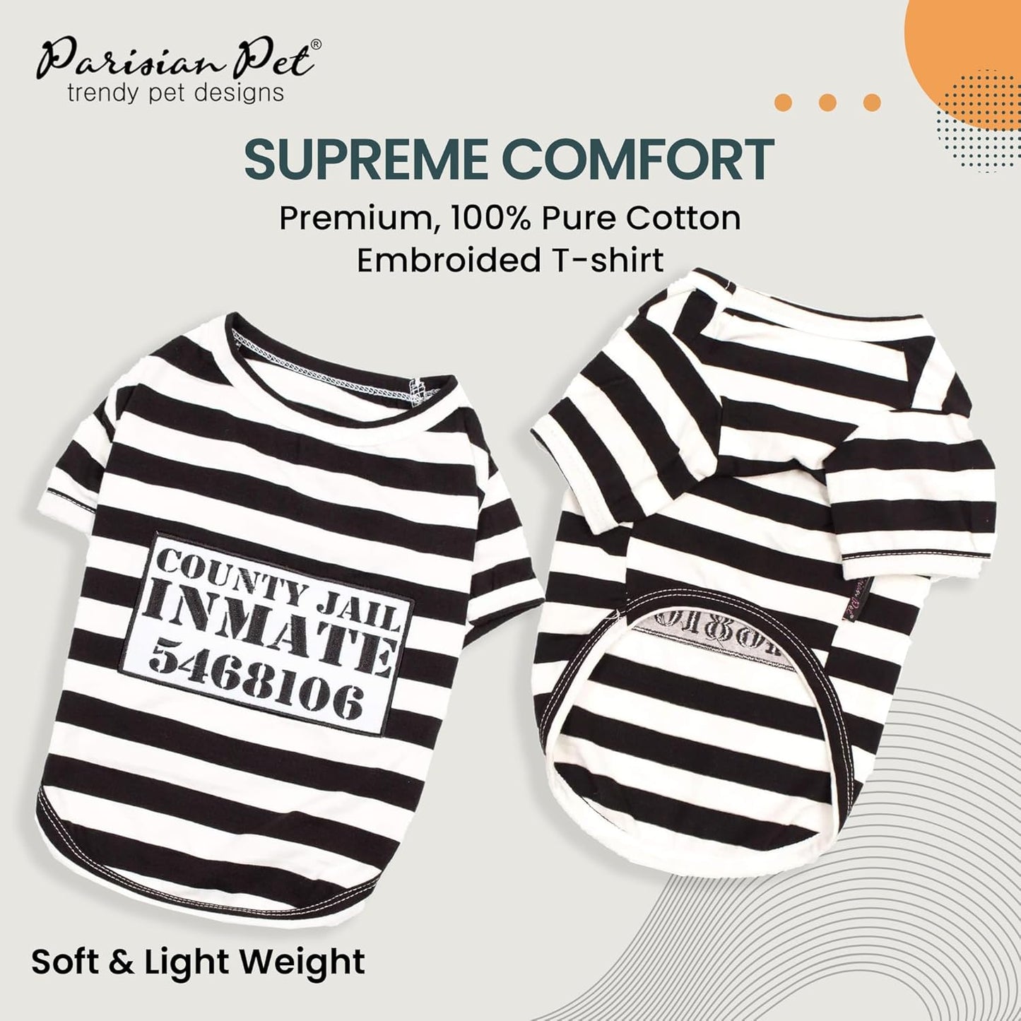 Adorable Prisoner Dog Halloween Costume - Stylish Black and White Striped Outfit for Medium Pets - Perfect Halloween Shirt for Dogs