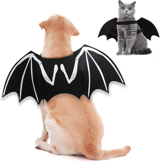 Luminous Skeleton Bone Bat Wings Halloween Costumes for Dogs and Cats - Perfect Dress-Up Apparel for Kittens and Puppies