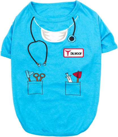 Adorable Doctor Dog Costume - Perfect Halloween Shirt for Pets - Stylish Sleeved T-Shirt for Dogs and Cats - Size L