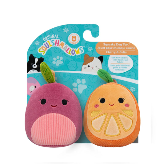 Delightful 2-Pack Plush Dog Toys: Cherry the Red Cherry & Celia the Orange Slice - 3.5 Inch Fun!