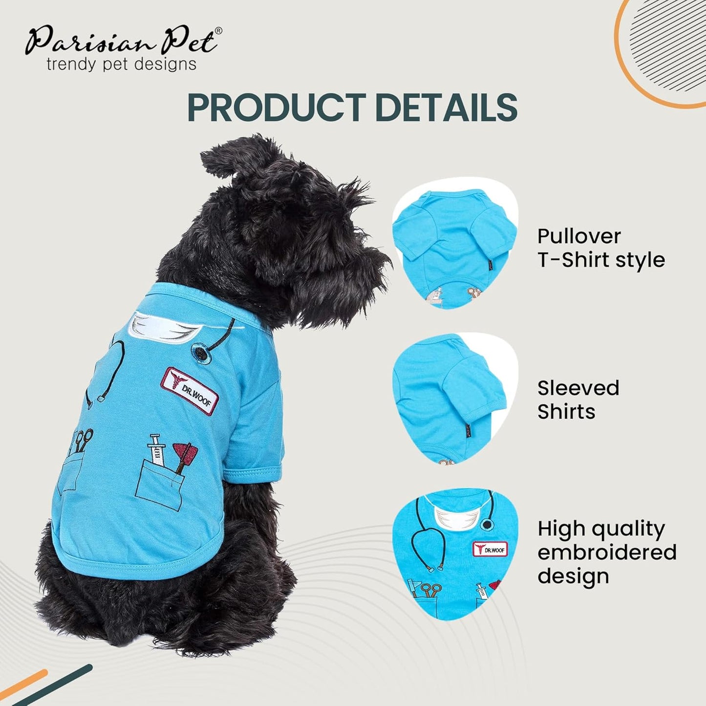 Adorable Doctor Dog Costume - Perfect Halloween Shirt for Pets - Stylish Sleeved T-Shirt for Dogs and Cats - Size L