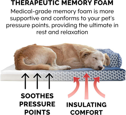 Cozy Diamond Blue Memory Foam Dog Bed with Removable Bolsters & Washable Cover - Perfect for Medium/Small Dogs up to 35 Lbs