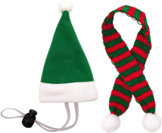 Festive Pet Christmas Hat & Scarf Set - Adjustable Xmas Accessories for Small Animals (Black, M)