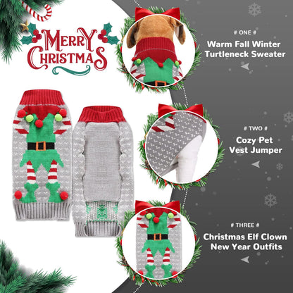 Festive Ugly Elf Clown Dog Sweater - Holiday Jumper for Small to Large Dogs & Cats - Perfect Xmas Outfit!