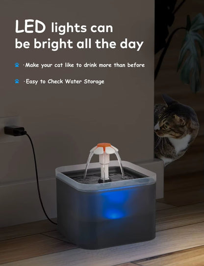 Elevate Your Pet's Hydration: 2L LED Light Cat Water Fountain with Activated Carbon Filter - Perfect for Cats and Dogs!