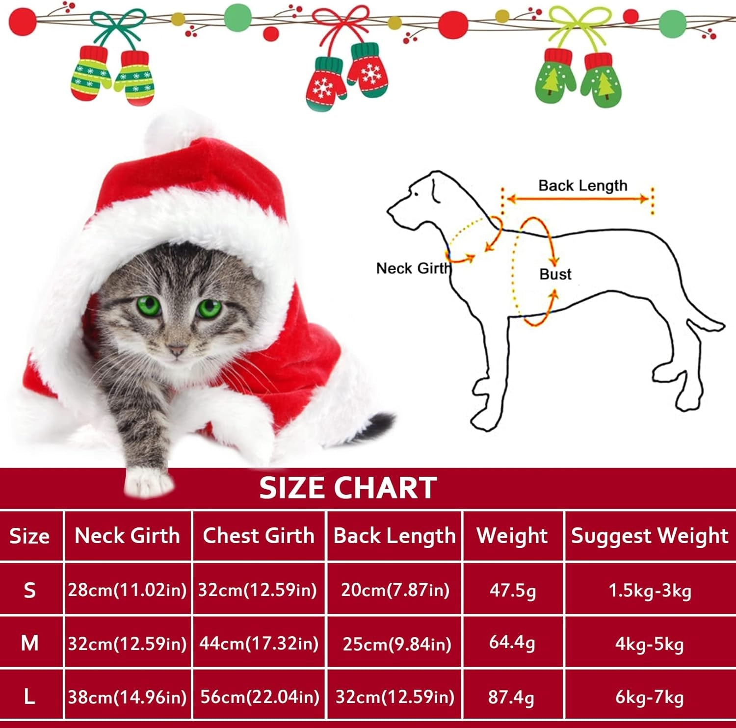 Festive Cat & Dog Christmas Costumes - Santa Cloak Cape with Hat for Small Pets - Perfect Holiday Party Outfits!