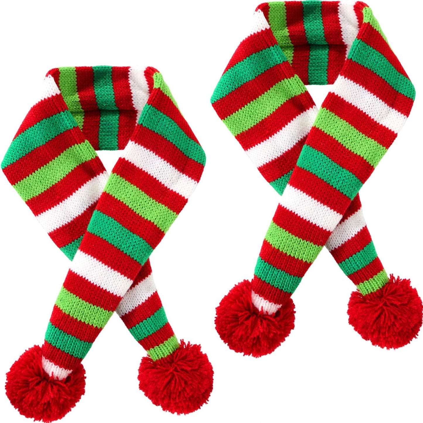 Cozy Christmas Striped Knitted Dog Scarf - 2 Pack Winter Neck Warmers for Pets, Festive Holiday Bandanas for Cats & Puppies