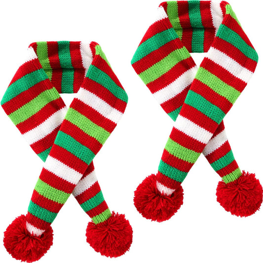 Cozy Christmas Striped Knitted Dog Scarf - 2 Pack Winter Neck Warmers for Pets, Festive Holiday Bandanas for Cats & Puppies