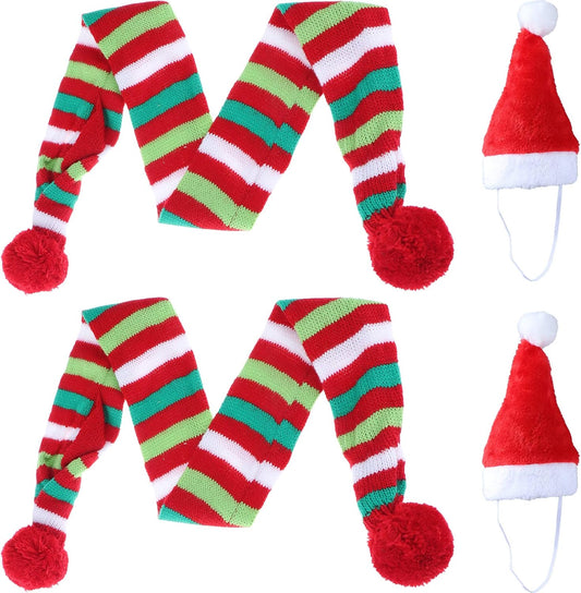 Adorable 4-Piece Christmas Pet Accessory Set - Stylish Dog Scarves & Santa Hats for Dogs and Cats (M-Scarf + Hat)
