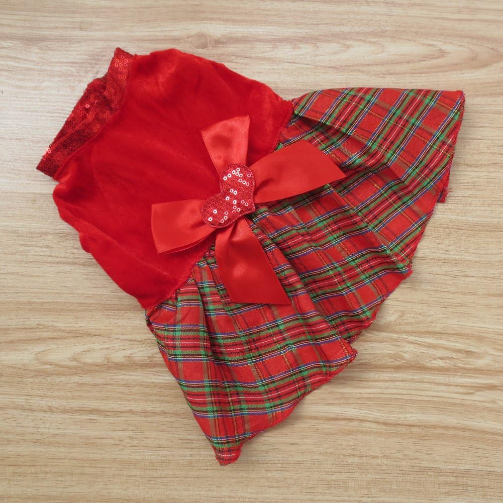 Adorable Bow-Knot Christmas Plaid Dog Dress - Size L for Festive Fun!