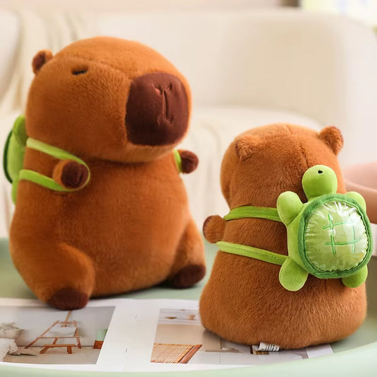 Adorable Plush Fat Capybara Pillow with Turtle Backpack - Perfect for Cuddles and Fun!