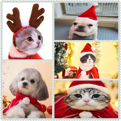 Festive 2-Piece Pet Christmas Costume Set - Santa Hat & Reindeer Antlers for Small Dogs and Cats