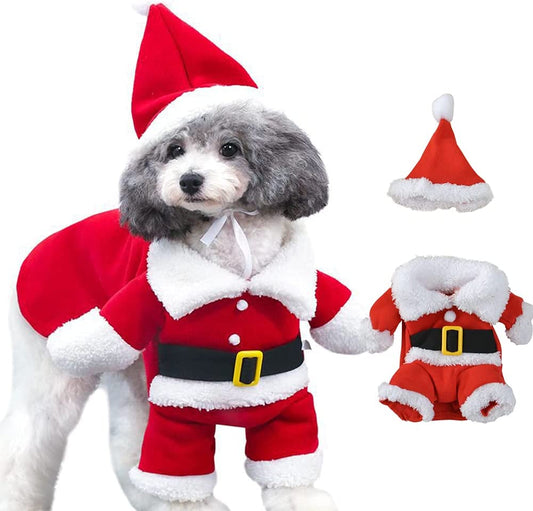 Festive Pet Christmas Costume - Adorable Dog & Cat Outfit with Cap for Holiday Parties (Red, X-Large)