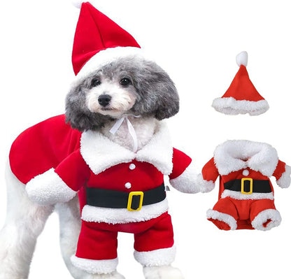 Festive Pet Christmas Costume - Funny Dog & Cat Outfit with Cap for Holiday Parties (Red, Large)