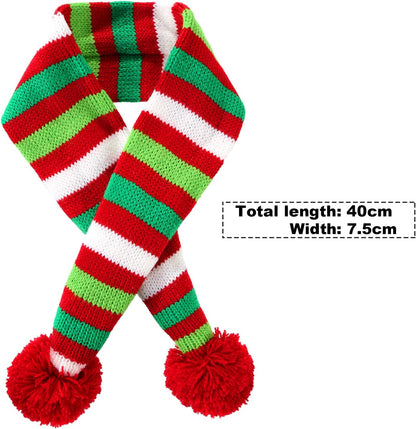 Cozy Christmas Striped Knitted Dog Scarf - 2 Pack Winter Neck Warmers for Pets, Festive Holiday Bandanas for Cats & Puppies