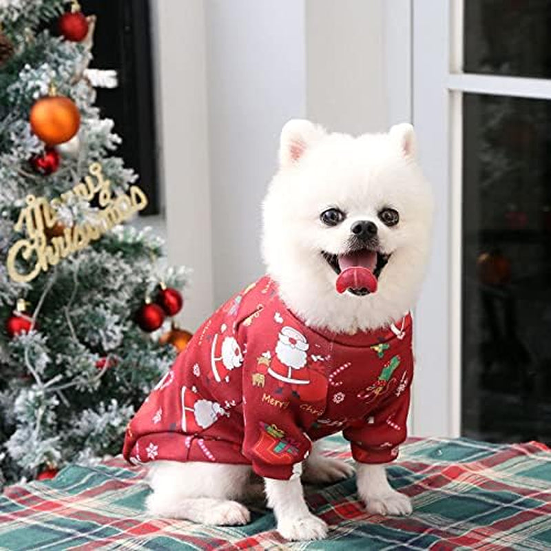 Cozy Cartoon Christmas Fleece Hoodie for Small Dogs & Cats - Adorable Red Pullover for Chihuahuas and More!