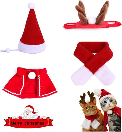 Festive 2-Piece Pet Christmas Costume Set - Santa Hat & Reindeer Antlers for Small Dogs and Cats