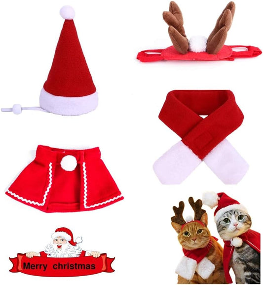 Festive 2-Piece Pet Christmas Costume Set - Santa Hat & Reindeer Antlers for Small Dogs and Cats