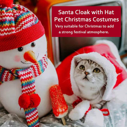Festive Cat & Dog Christmas Costumes - Santa Cloak Cape with Hat for Small Pets - Perfect Holiday Party Outfits!