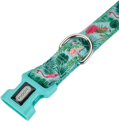 Flamingo Pattern Dog Collar, Nylon Webbing plus Polyester Ribbon 2 Layers, for Medium Dogs(Medium, Flamingo)