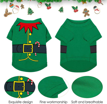 Festive 3-Piece Dog & Cat Christmas Shirt Set - Santa, Snowman & Elf Designs - Cozy Cotton/Polyester Cosplay Apparel for Pets