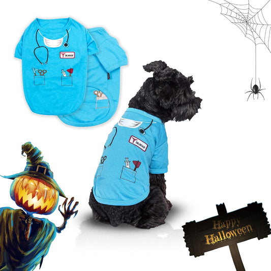Adorable Doctor Dog Costume - Perfect Halloween Shirt for Pets - Stylish Sleeved T-Shirt for Dogs and Cats - Size L