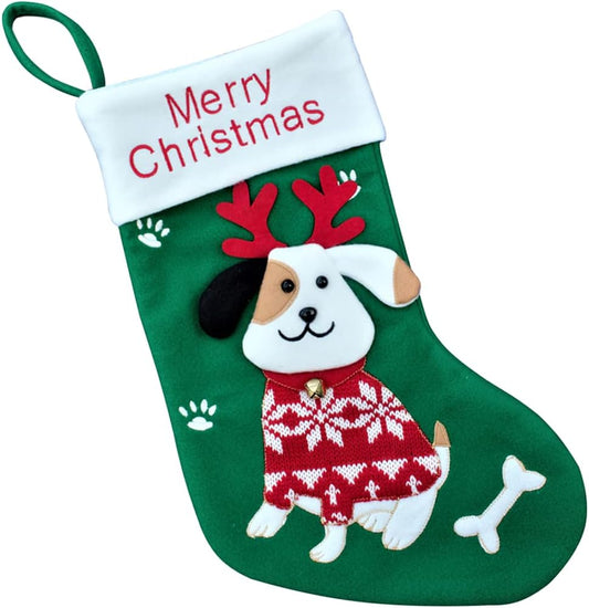 Festive Dog Christmas Stocking - 16"x7" Puppy Stocking with Antlers - Perfect for Your Furry Friend!