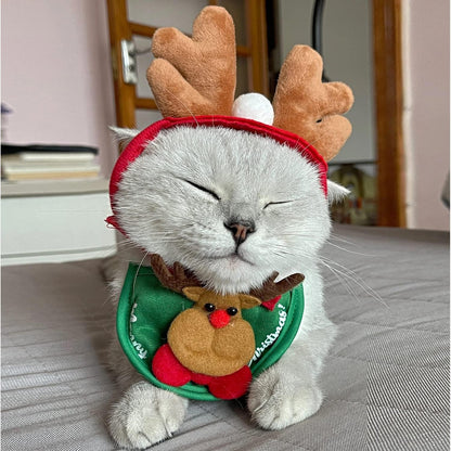 Adorable Christmas Costume for Pets - Adjustable Puppy Santa Hat & Bandana for Small to Medium Dogs & Cats (Green)
