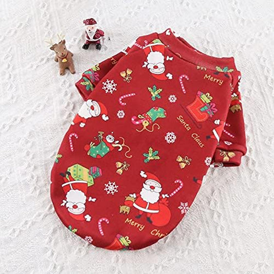 Cozy Cartoon Christmas Fleece Hoodie for Small Dogs & Cats - Adorable Red Pullover for Chihuahuas and More!